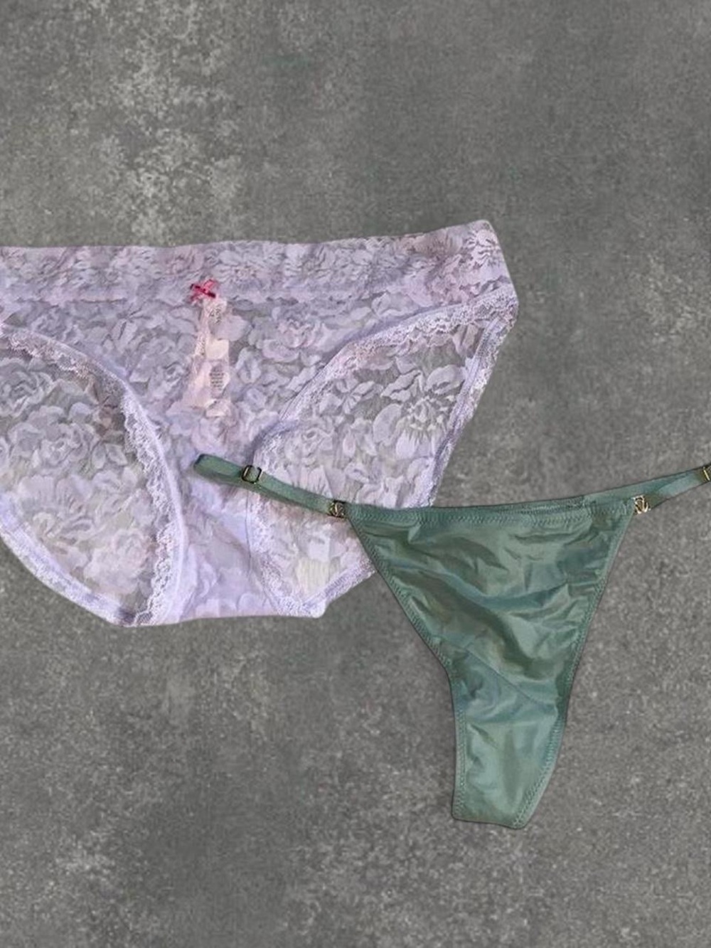 Victoria's Secret Lavender Lace Brief with Sage Green Satin Thong